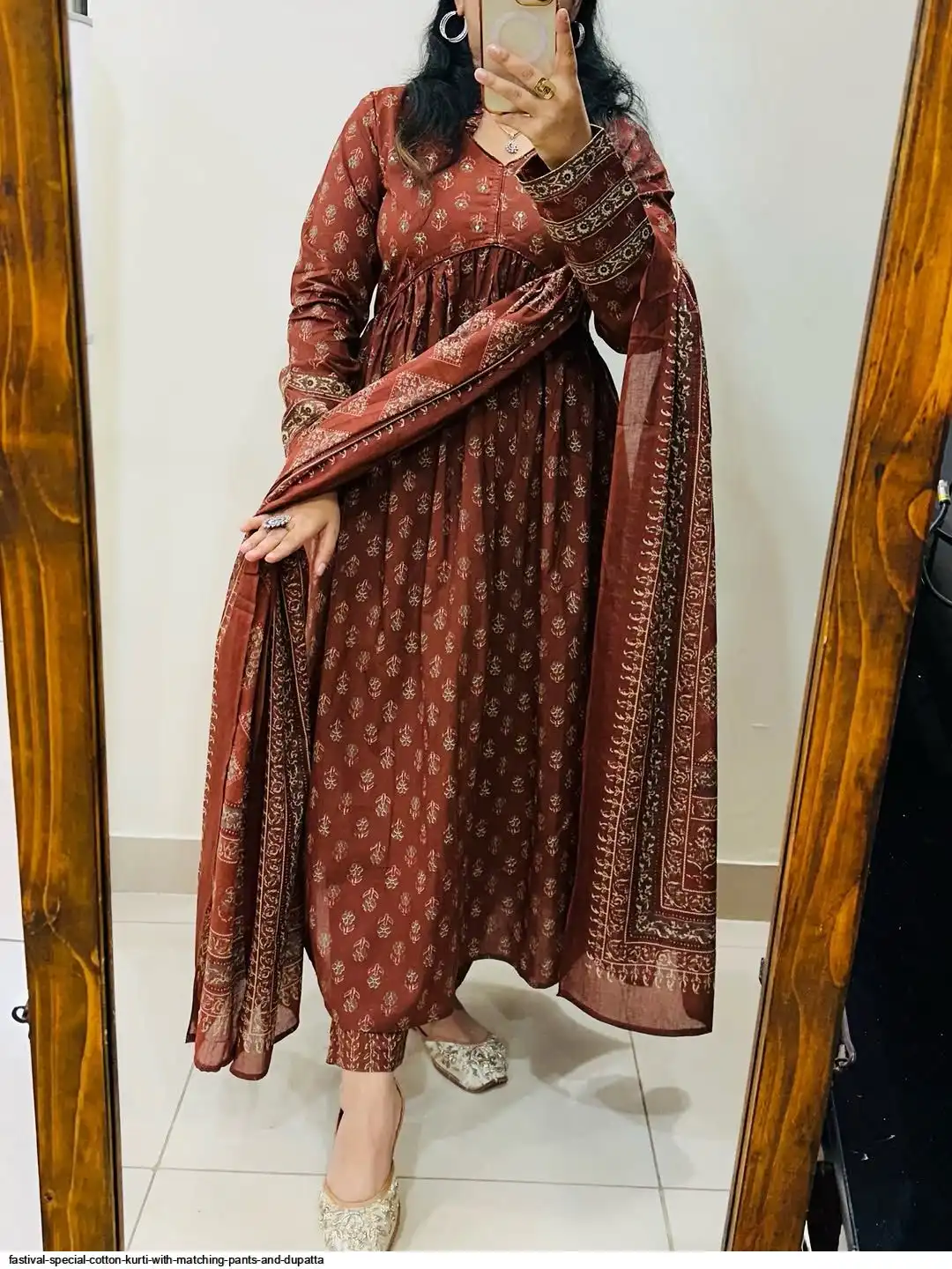 FASTIVAL SPECIAL COTTON KURTI WITH MATCHING PANTS AND DUPATTA D