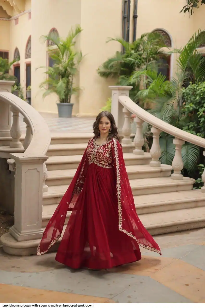 FAUX BLOOMING GOWN WITH SEQUINS MULTI EMBROIDERED WORK GOWN 1