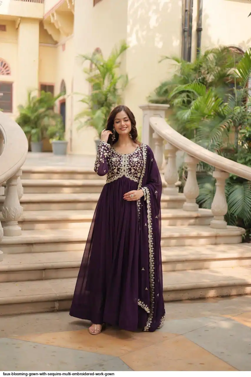 FAUX BLOOMING GOWN WITH SEQUINS MULTI EMBROIDERED WORK GOWN 2
