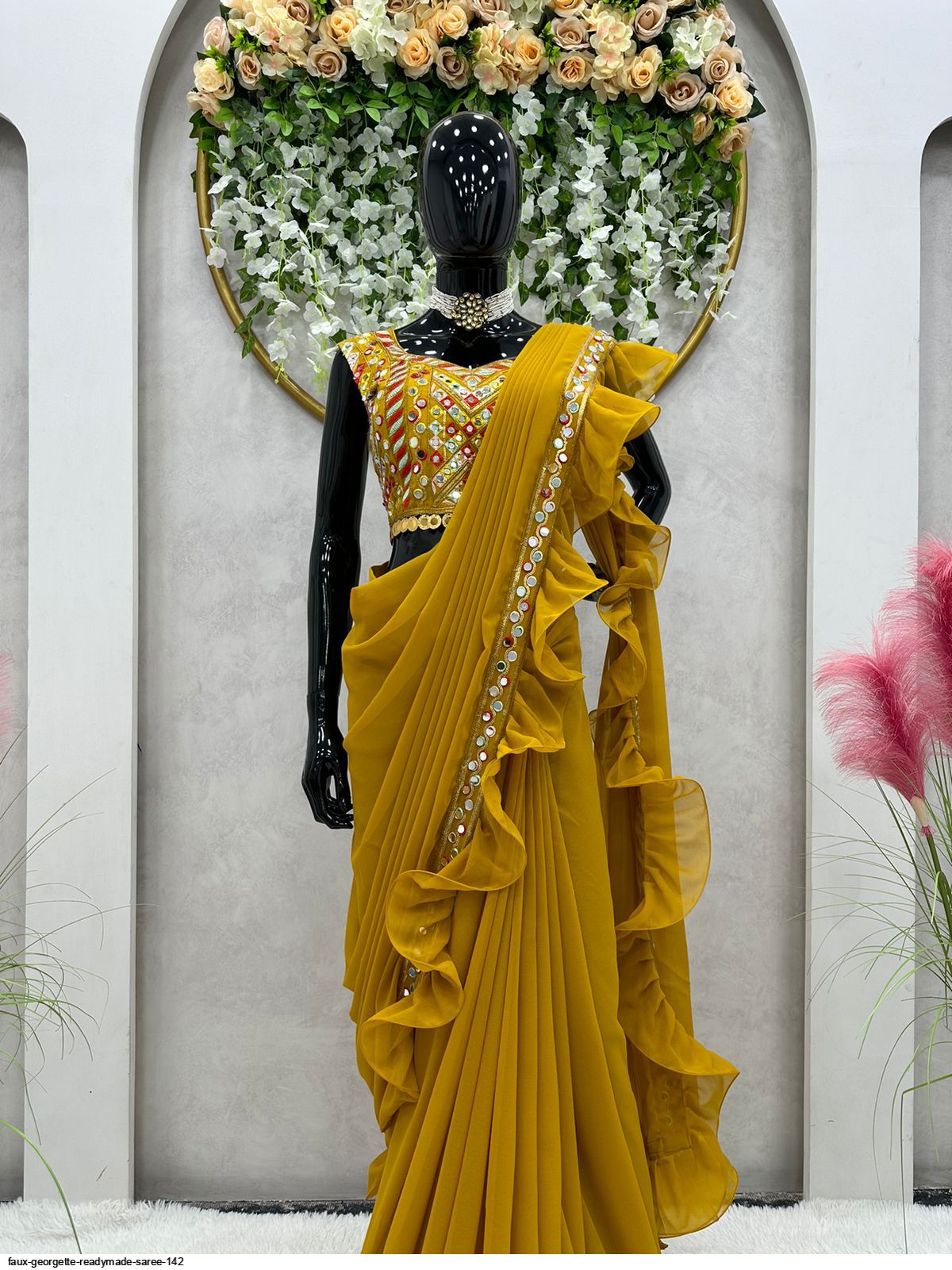 Buy Yellow Sleeveless Readymade Banarasi Saree Blouse Online in USA – Pure  Elegance