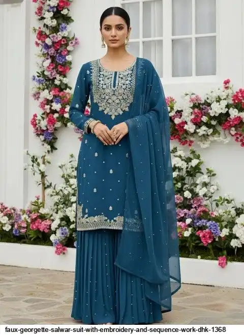 FAUX GEORGETTE SALWAR SUIT WITH EMBROIDERY AND SEQUENCE WORK DHK 1368 B