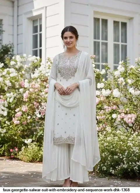 FAUX GEORGETTE SALWAR SUIT WITH EMBROIDERY AND SEQUENCE WORK DHK 1368 C