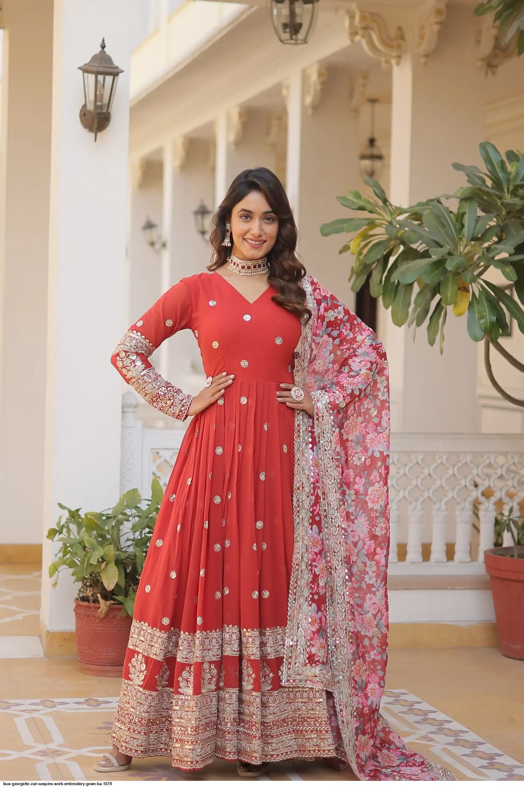 FAUX GEORGETTE ZARI SEQUINS WORK EMBROIDERY GOWN KA 1078 C