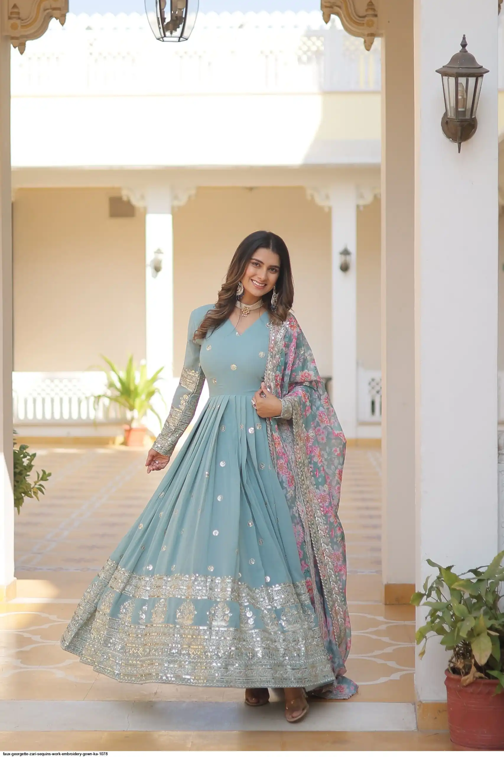 FAUX GEORGETTE ZARI SEQUINS WORK EMBROIDERY GOWN KA 1078 A