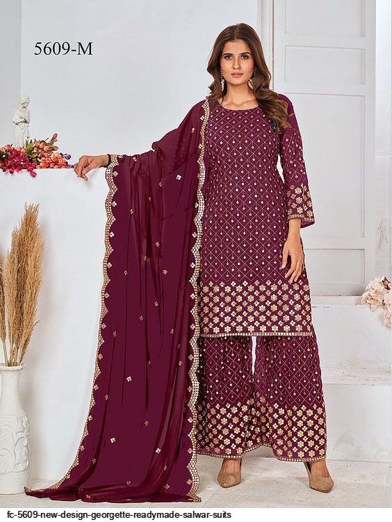 NEW DESIGN GEORGETTE READYMADE SALWAR SUITS 5609 M