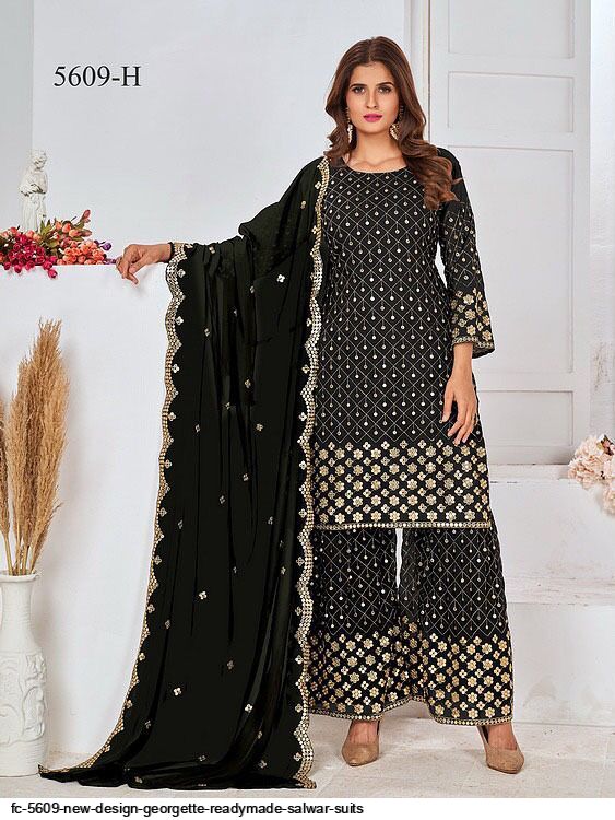 NEW DESIGN GEORGETTE READYMADE SALWAR SUITS 5609 H