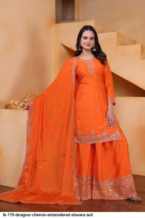 FE 119 DESIGNER CHINNON EMBROIDERED SHARARA SUIT B
