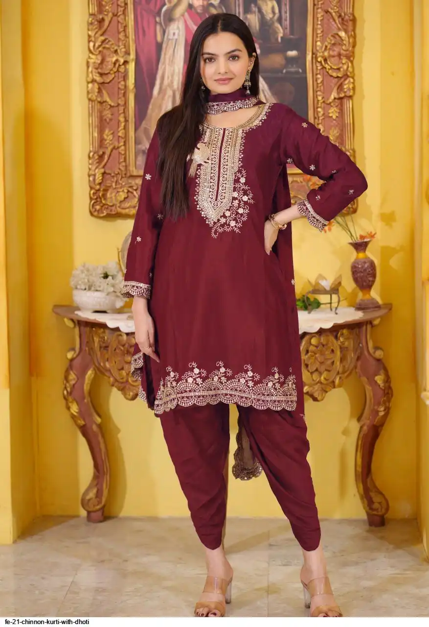 FE 21 CHINNON KURTI WITH DHOTI 1