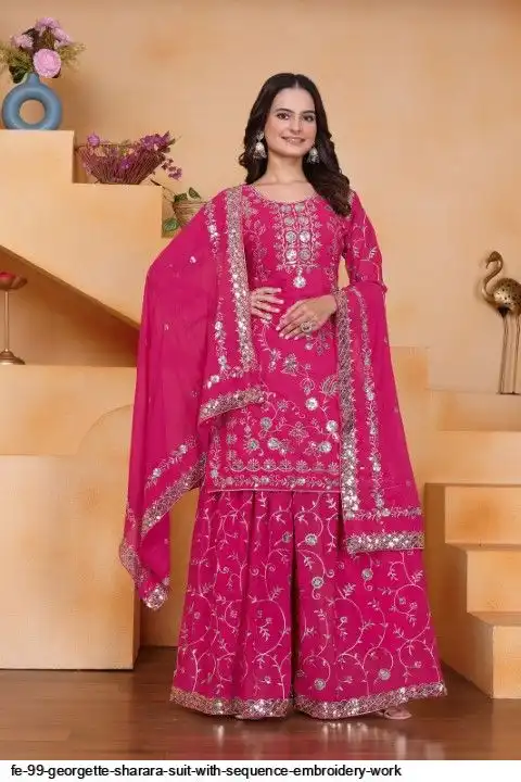 FE 99 GEORGETTE SHARARA SUIT WITH SEQUENCE EMBROIDERY WORK B