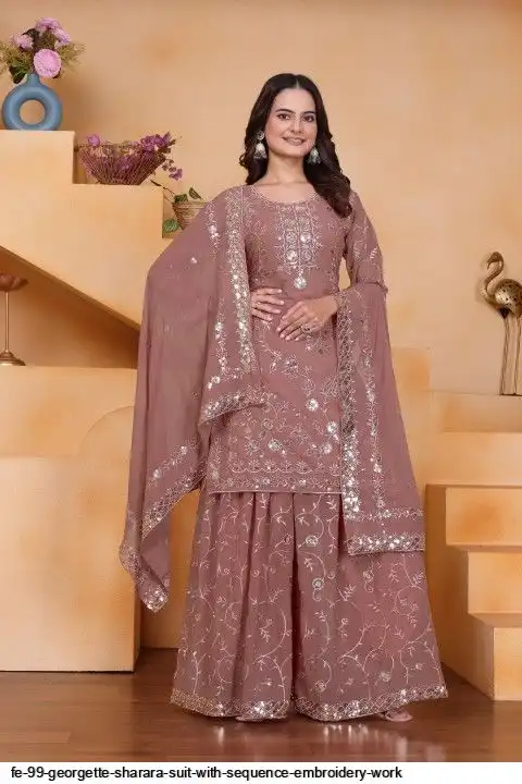 FE 99 GEORGETTE SHARARA SUIT WITH SEQUENCE EMBROIDERY WORK C