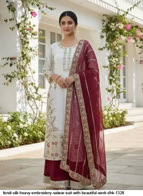 FENDI SILK HEAVY EMBROIDERY SALWAR SUIT WITH BEAUTIFUL WORK DHK 1328 A
