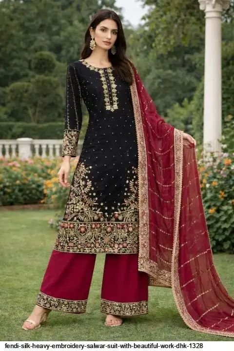 FENDI SILK HEAVY EMBROIDERY SALWAR SUIT WITH BEAUTIFUL WORK DHK 1328 B