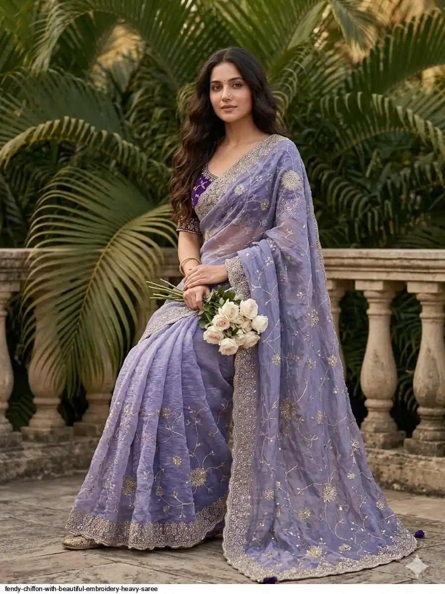 FENDY CHIFFON WITH BEAUTIFUL EMBROIDERY HEAVY SAREE 3