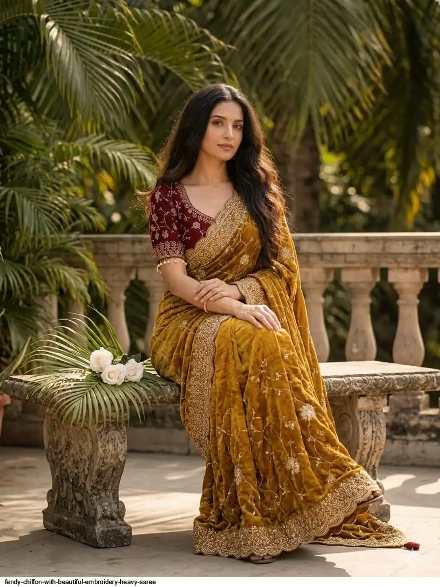 FENDY CHIFFON WITH BEAUTIFUL EMBROIDERY HEAVY SAREE 2