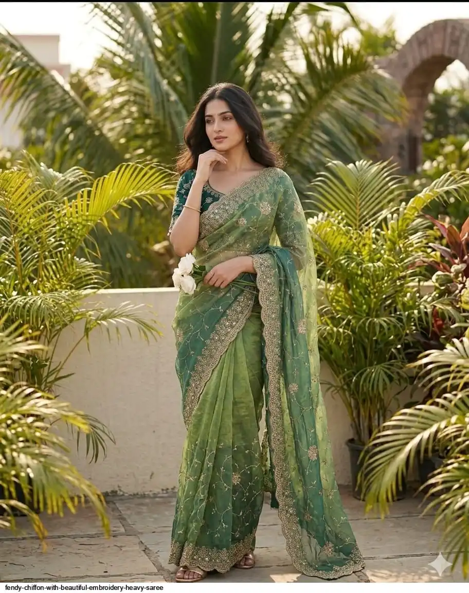 FENDY CHIFFON WITH BEAUTIFUL EMBROIDERY HEAVY SAREE 4
