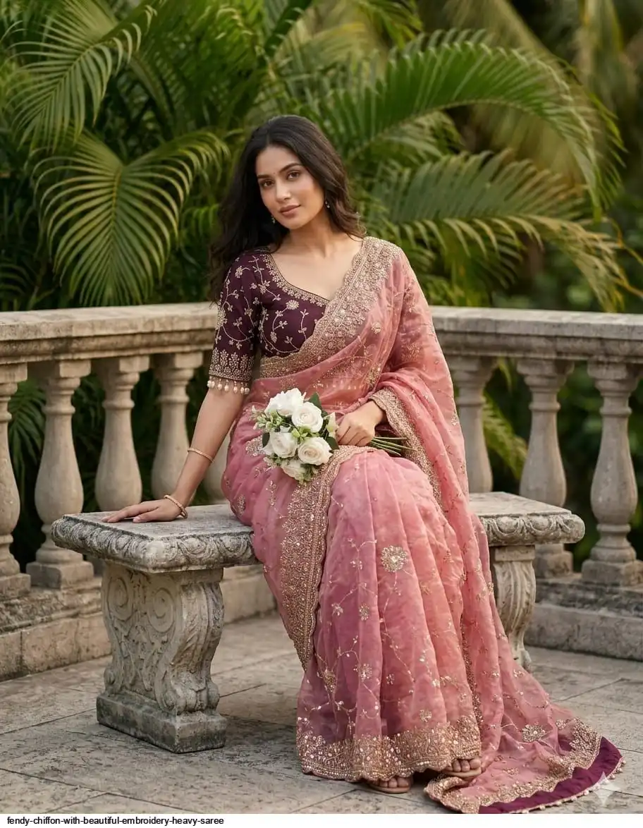 FENDY CHIFFON WITH BEAUTIFUL EMBROIDERY HEAVY SAREE 6