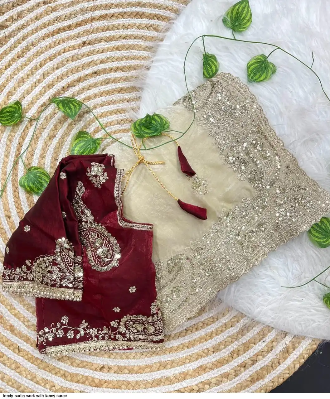 FENDY SARTIN WORK WITH FANCY SAREE 1