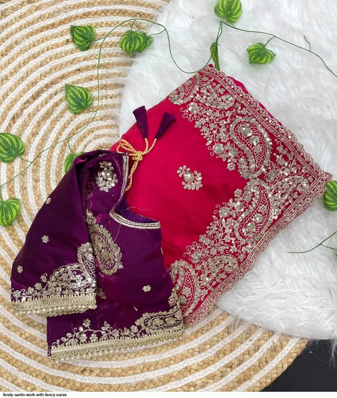 FENDY SARTIN WORK WITH FANCY SAREE 5