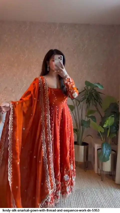 FENDY SILK ANARKALI GOWN WITH THREAD AND SEQUENCE WORK DN 5953 B