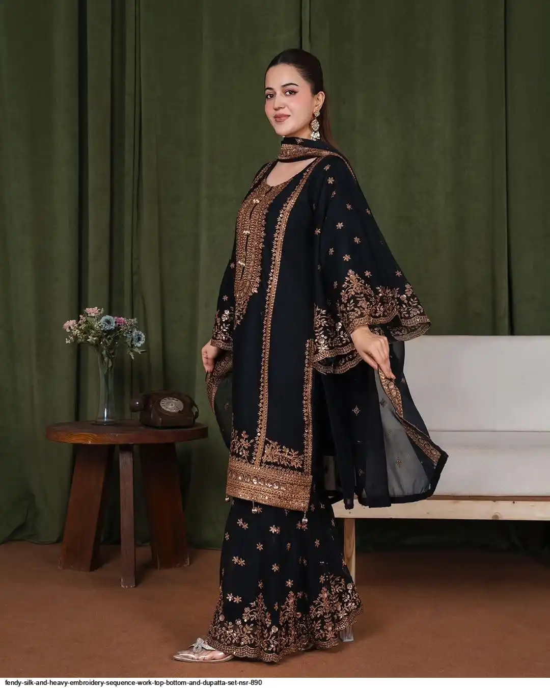 FENDY SILK AND HEAVY EMBROIDERY SEQUENCE WORK TOP BOTTOM AND DUPATTA SET NSR 890 1