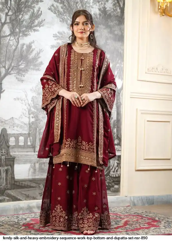 FENDY SILK AND HEAVY EMBROIDERY SEQUENCE WORK TOP BOTTOM AND DUPATTA SET NSR 890 2