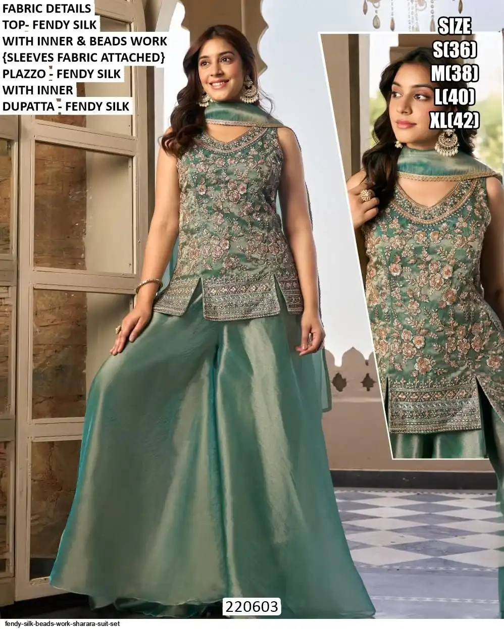 FENDY SILK BEADS WORK SHARARA SUIT SET 220603