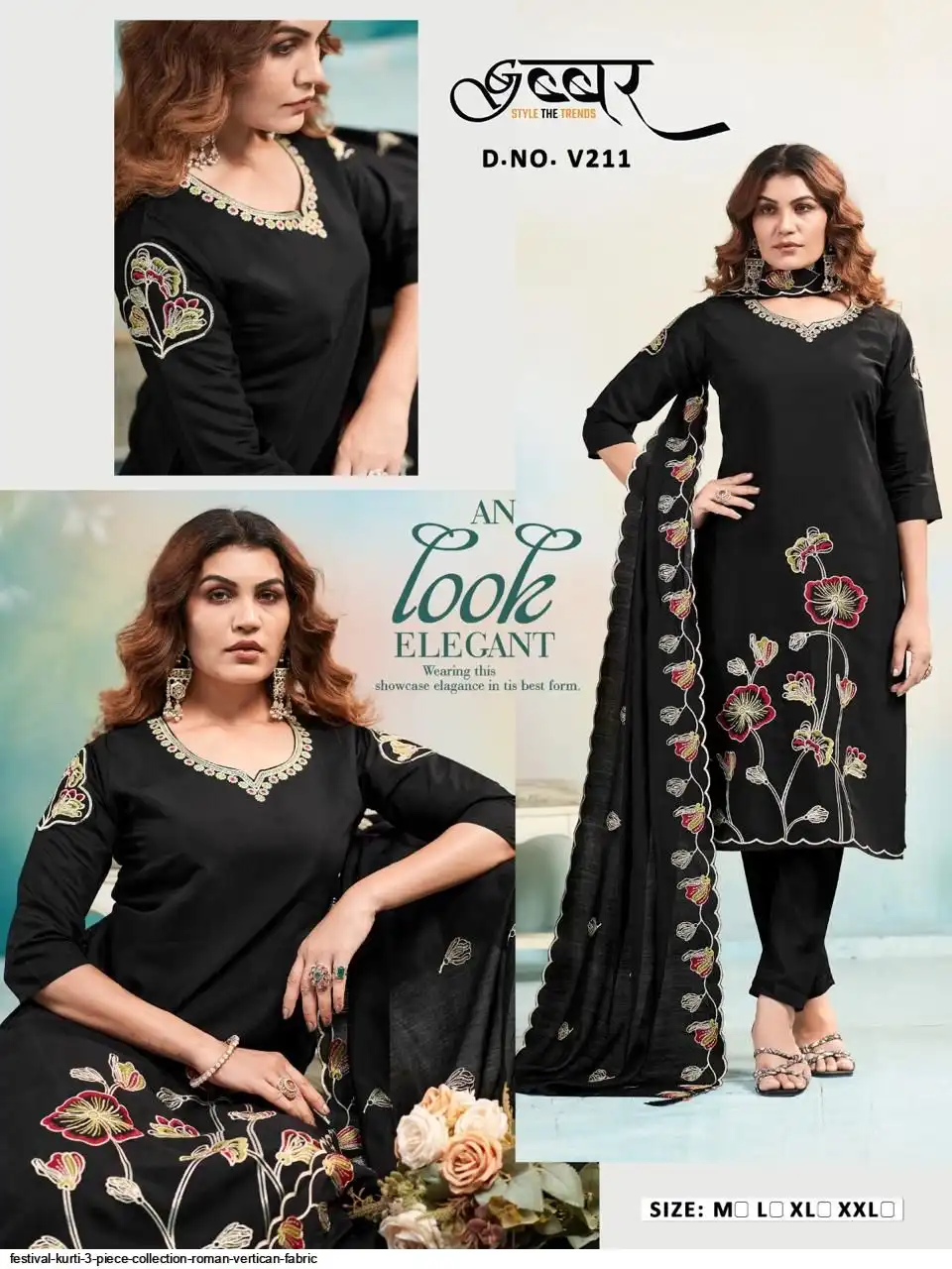 FESTIVAL KURTI 3 PIECE COLLECTION ROMAN VERTICAN FABRIC 1
