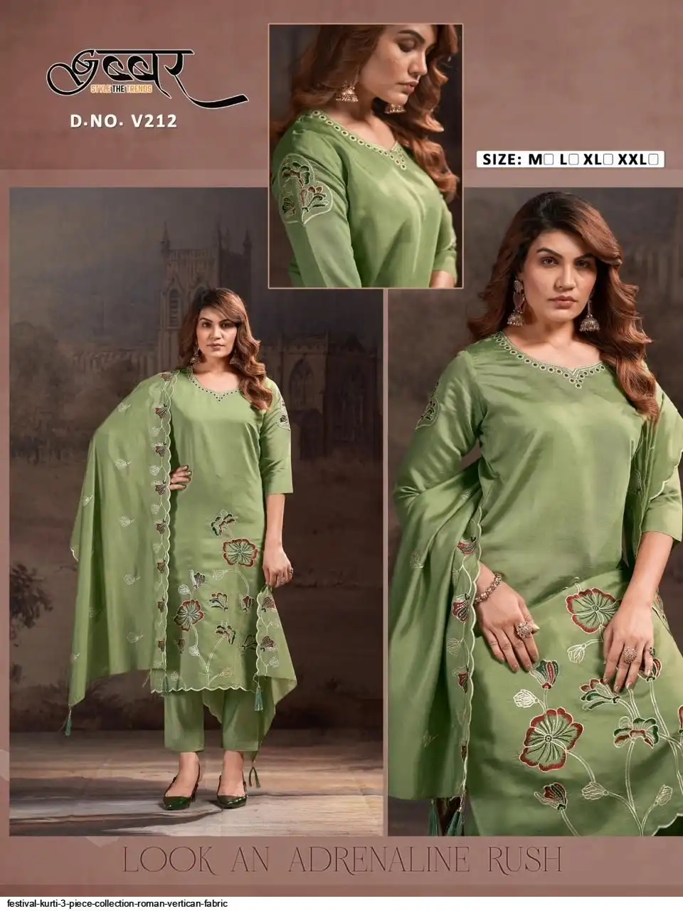 FESTIVAL KURTI 3 PIECE COLLECTION ROMAN VERTICAN FABRIC 2