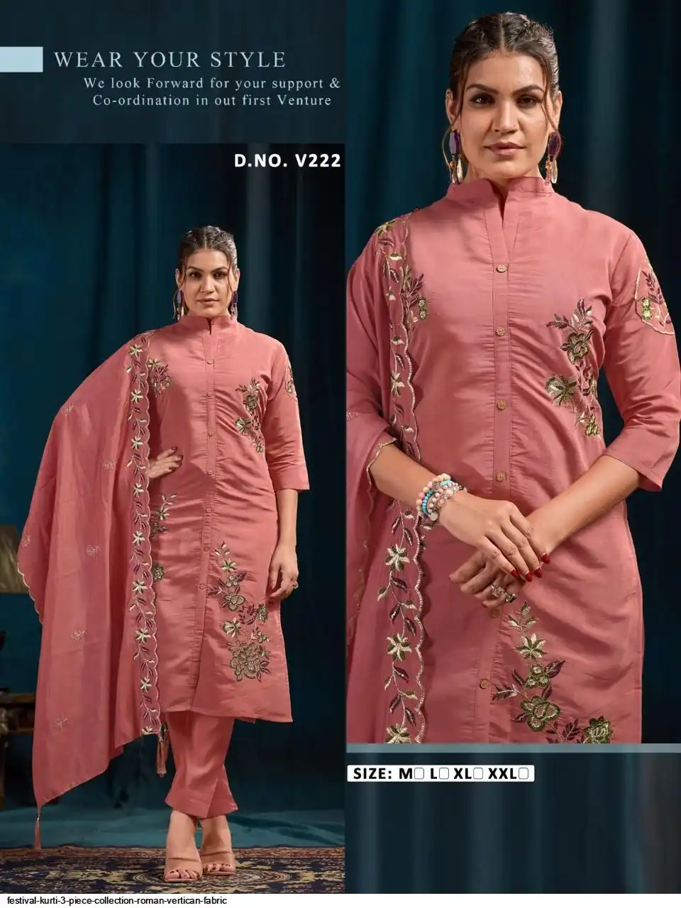 FESTIVAL KURTI 3 PIECE COLLECTION ROMAN VERTICAN FABRIC 7