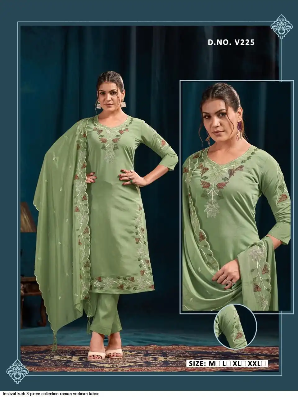 FESTIVAL KURTI 3 PIECE COLLECTION ROMAN VERTICAN FABRIC 10