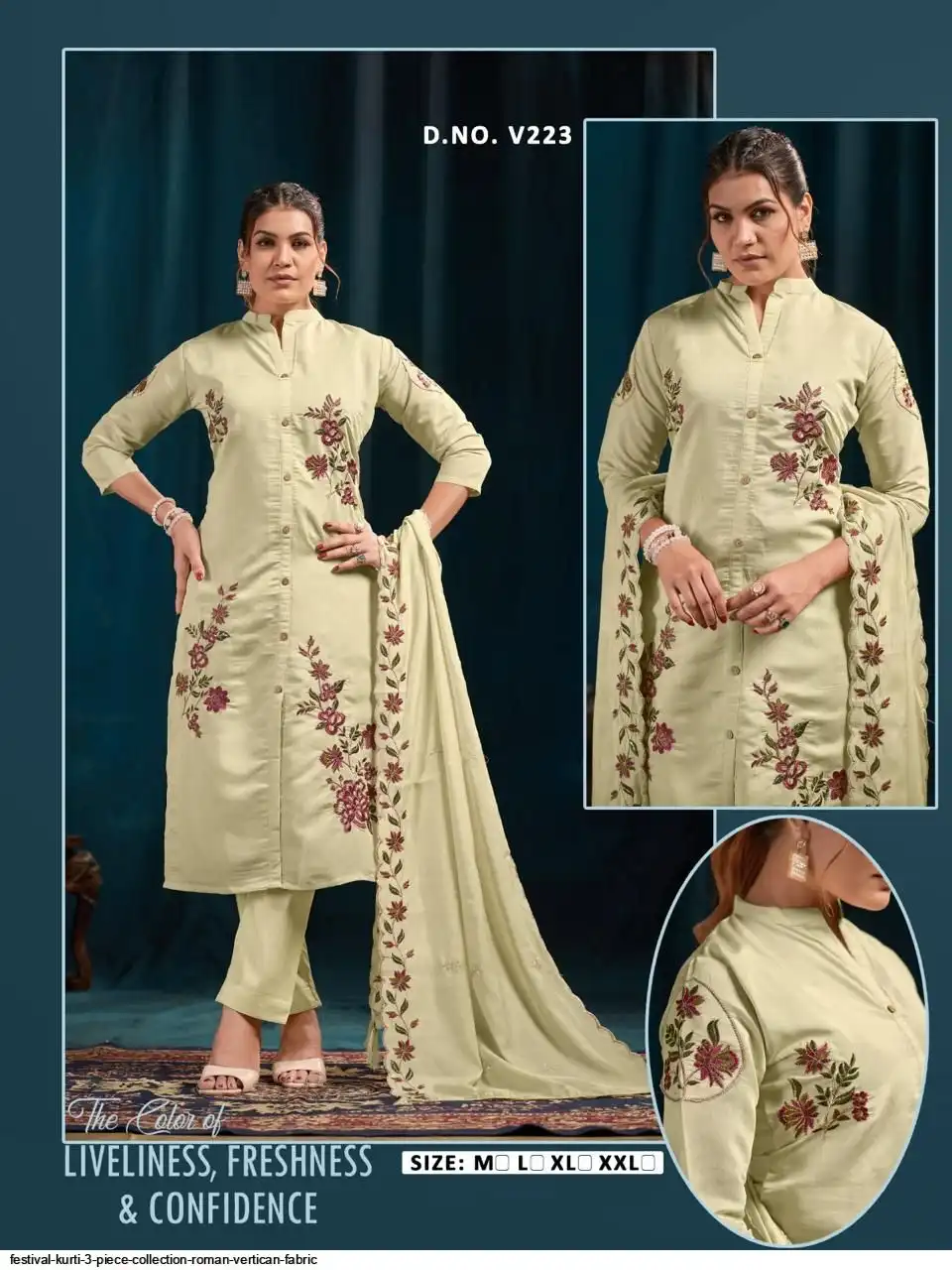 FESTIVAL KURTI 3 PIECE COLLECTION ROMAN VERTICAN FABRIC 8
