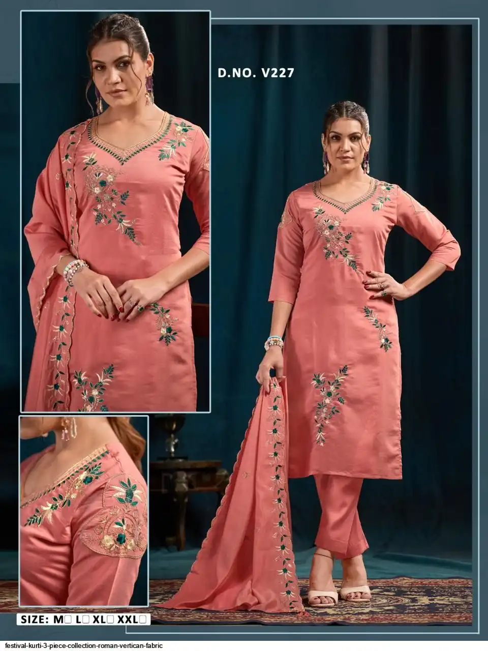 FESTIVAL KURTI 3 PIECE COLLECTION ROMAN VERTICAN FABRIC 12
