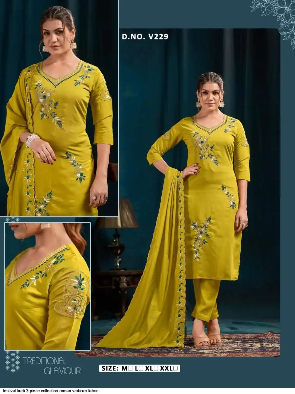 FESTIVAL KURTI 3 PIECE COLLECTION ROMAN VERTICAN FABRIC 14