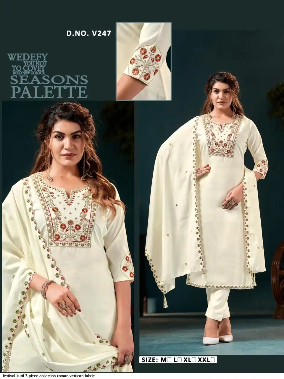 FESTIVAL KURTI 3 PIECE COLLECTION ROMAN VERTICAN FABRIC 16