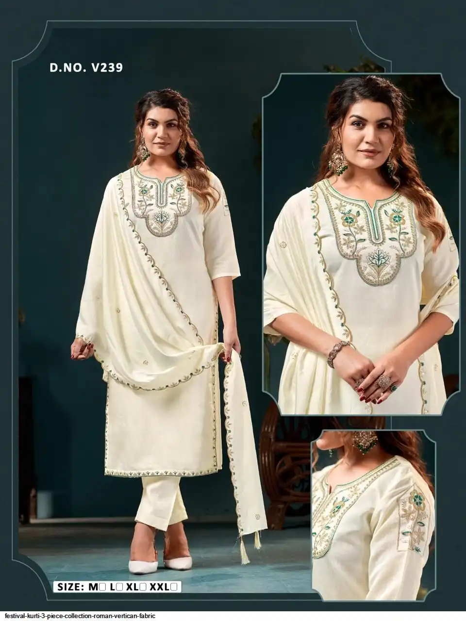 FESTIVAL KURTI 3 PIECE COLLECTION ROMAN VERTICAN FABRIC 19
