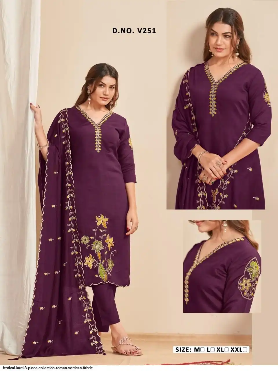FESTIVAL KURTI 3 PIECE COLLECTION ROMAN VERTICAN FABRIC 20