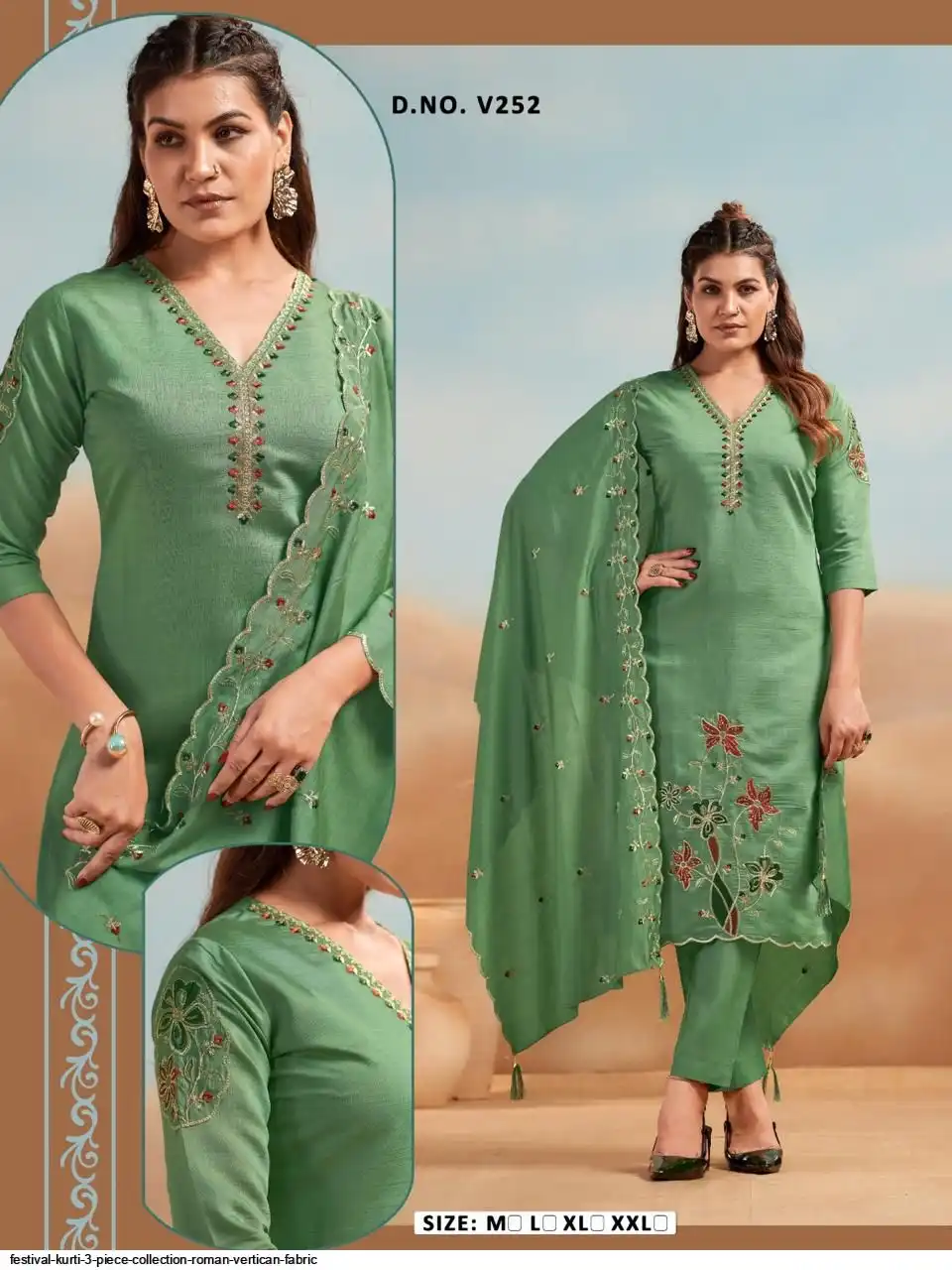 FESTIVAL KURTI 3 PIECE COLLECTION ROMAN VERTICAN FABRIC 21