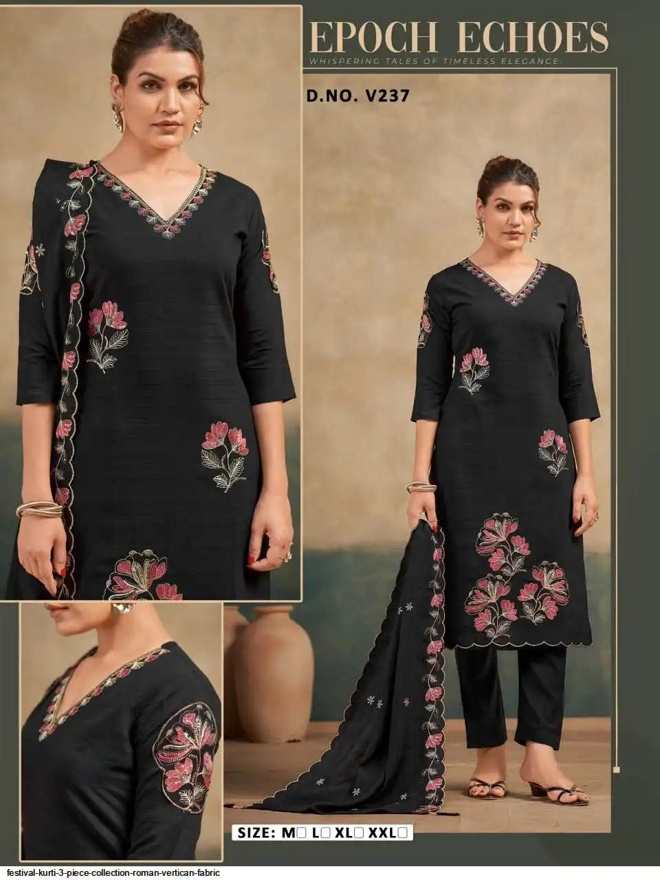 FESTIVAL KURTI 3 PIECE COLLECTION ROMAN VERTICAN FABRIC 22