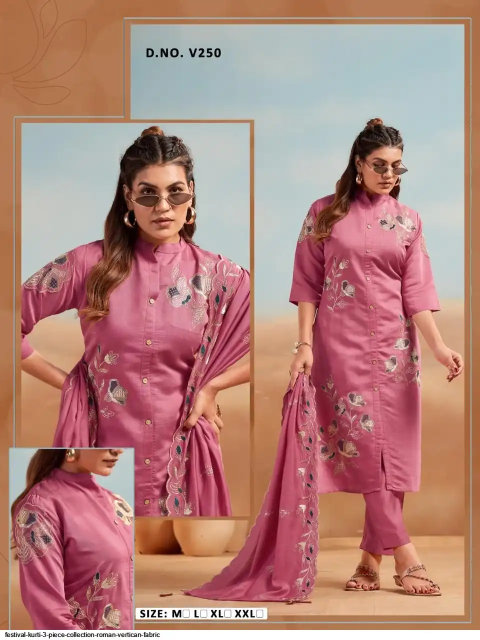 FESTIVAL KURTI 3 PIECE COLLECTION ROMAN VERTICAN FABRIC 25