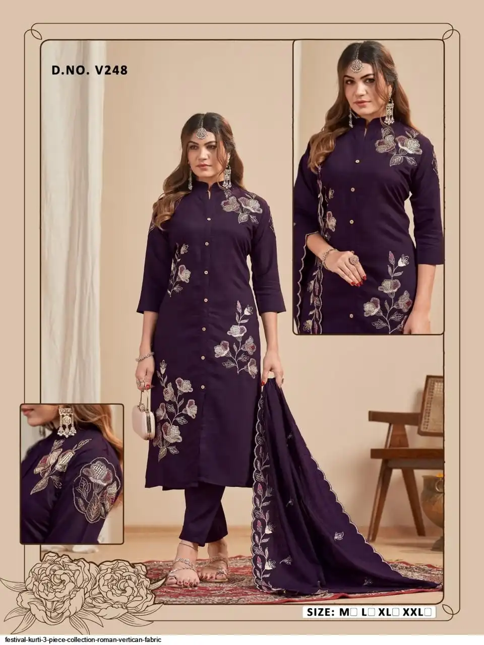 FESTIVAL KURTI 3 PIECE COLLECTION ROMAN VERTICAN FABRIC 23