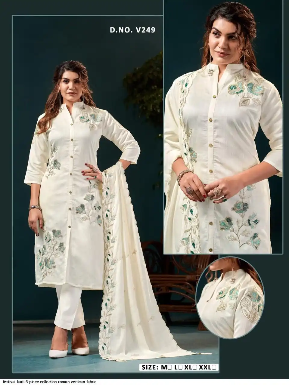 FESTIVAL KURTI 3 PIECE COLLECTION ROMAN VERTICAN FABRIC 24