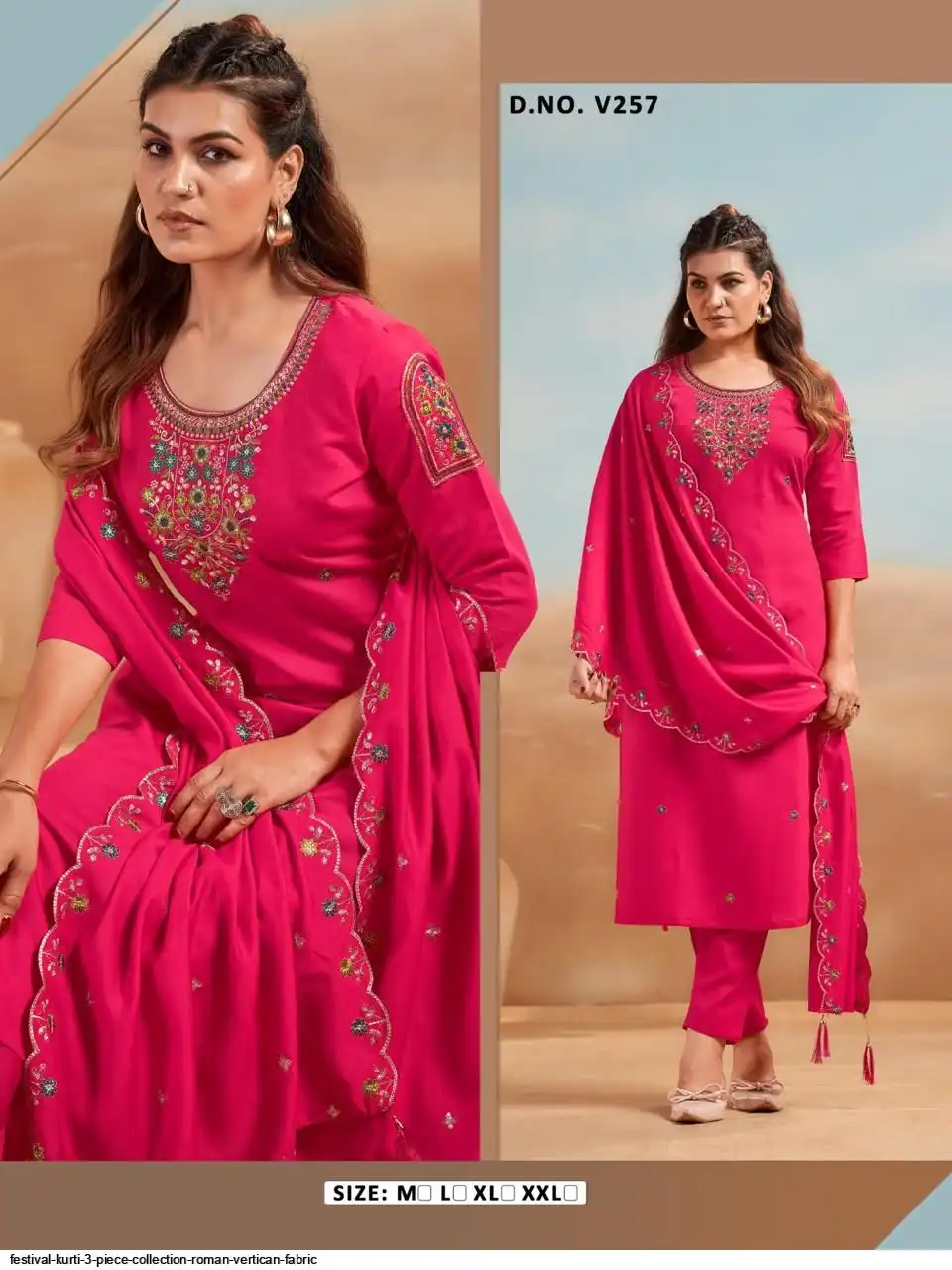 FESTIVAL KURTI 3 PIECE COLLECTION ROMAN VERTICAN FABRIC 27