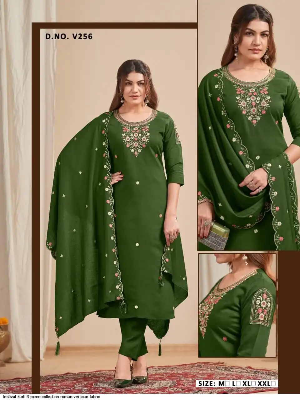 FESTIVAL KURTI 3 PIECE COLLECTION ROMAN VERTICAN FABRIC 26