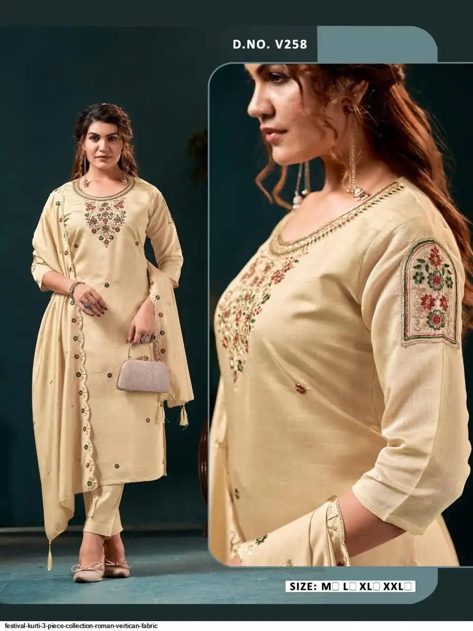 FESTIVAL KURTI 3 PIECE COLLECTION ROMAN VERTICAN FABRIC 28