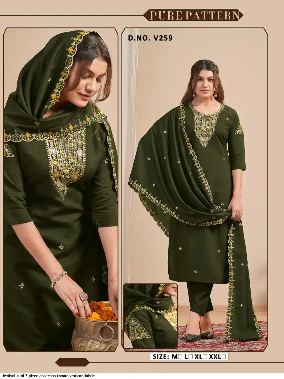 FESTIVAL KURTI 3 PIECE COLLECTION ROMAN VERTICAN FABRIC 29