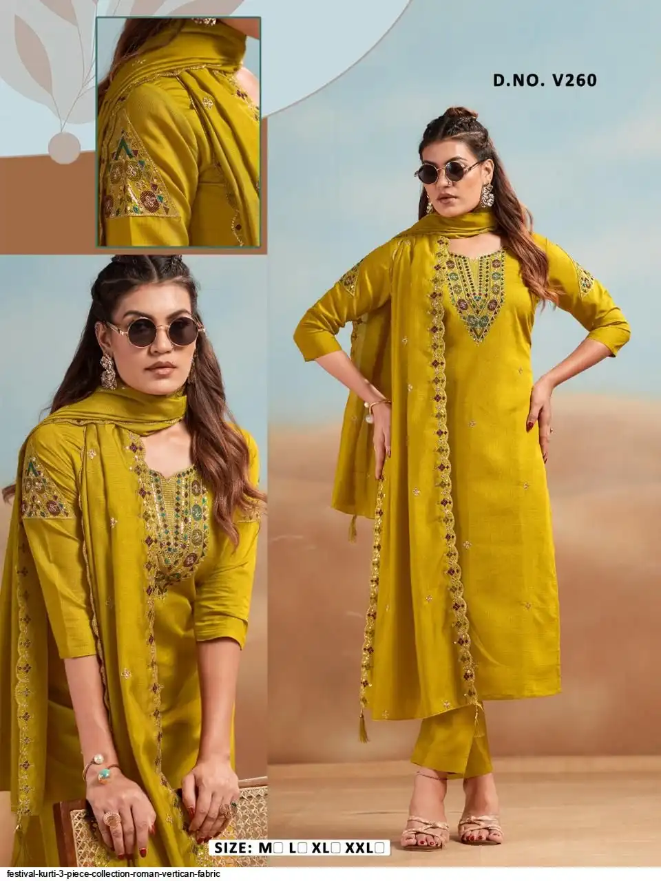 FESTIVAL KURTI 3 PIECE COLLECTION ROMAN VERTICAN FABRIC 30