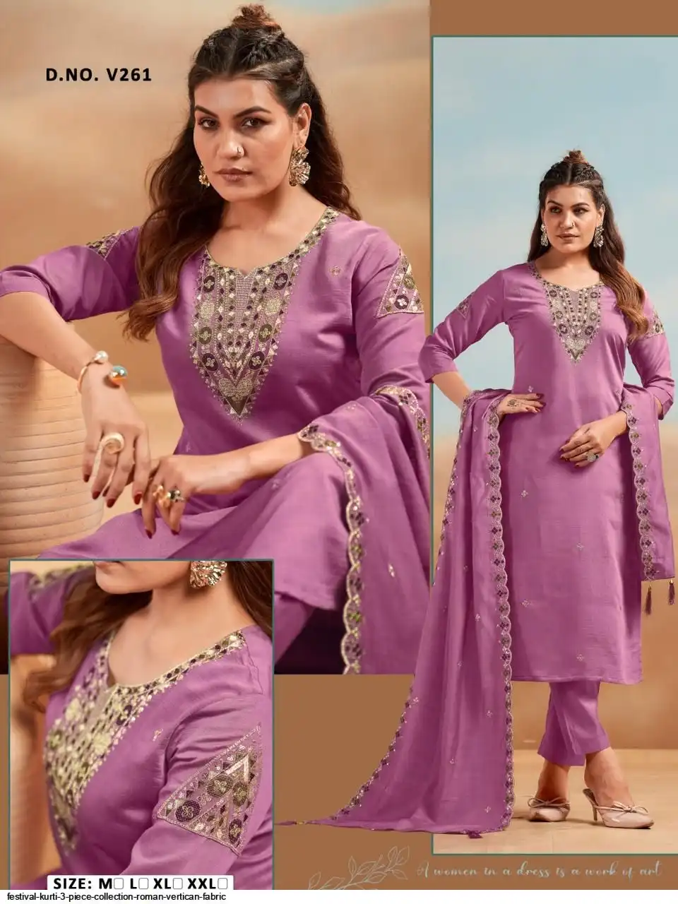 FESTIVAL KURTI 3 PIECE COLLECTION ROMAN VERTICAN FABRIC 31
