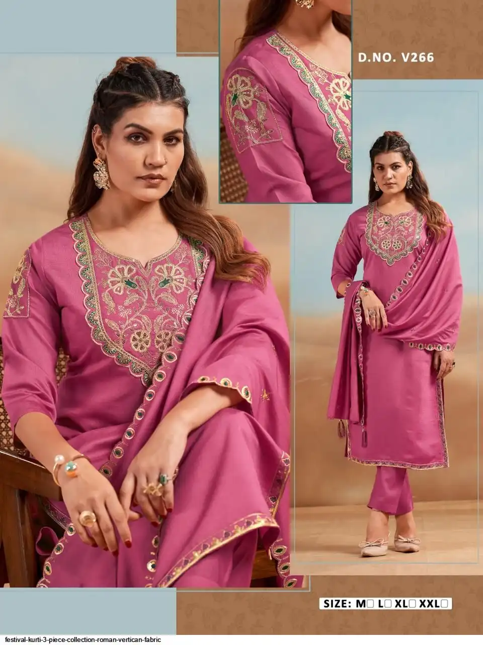 FESTIVAL KURTI 3 PIECE COLLECTION ROMAN VERTICAN FABRIC 33