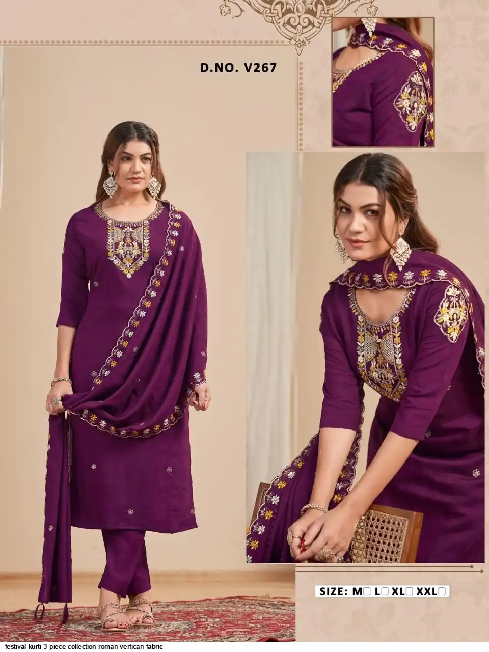 FESTIVAL KURTI 3 PIECE COLLECTION ROMAN VERTICAN FABRIC 34