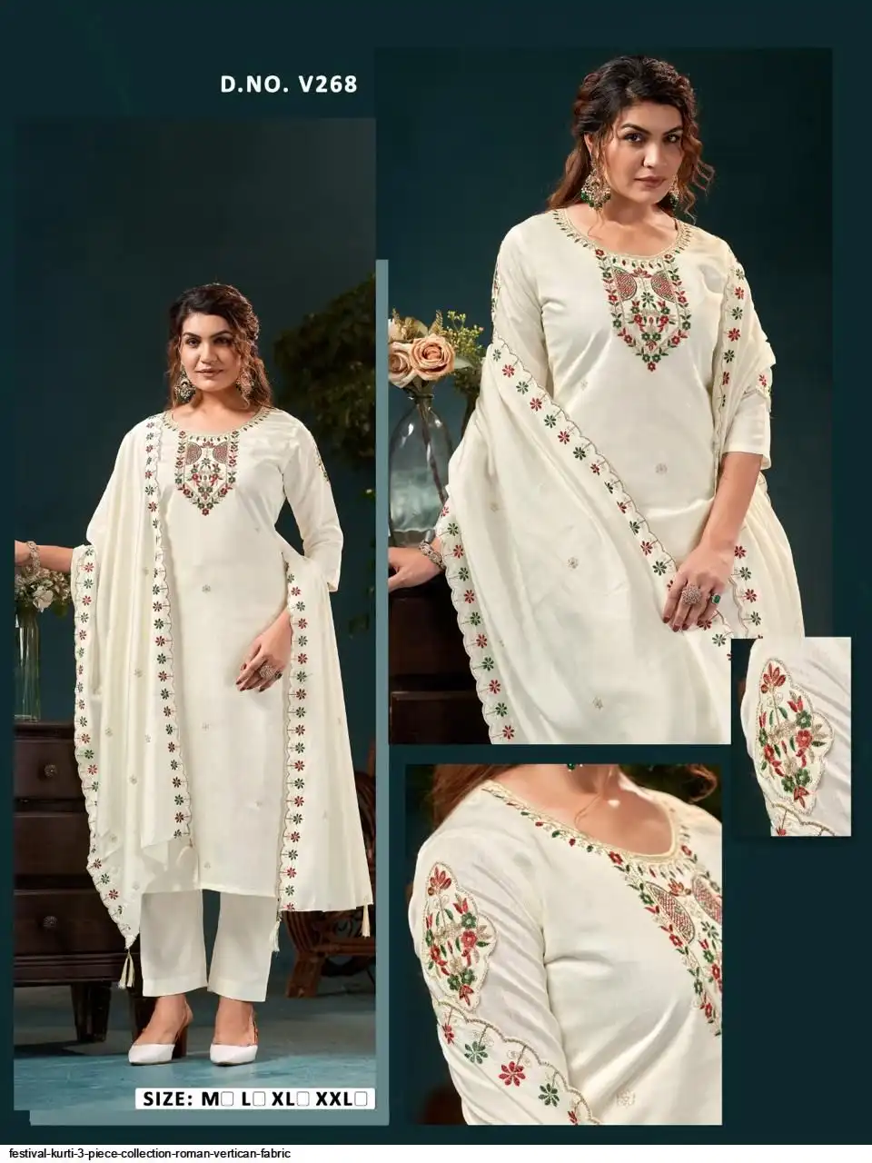 FESTIVAL KURTI 3 PIECE COLLECTION ROMAN VERTICAN FABRIC 35